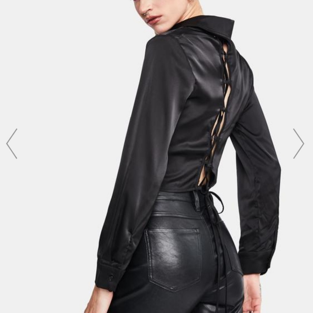 Satin lace up crop blouse